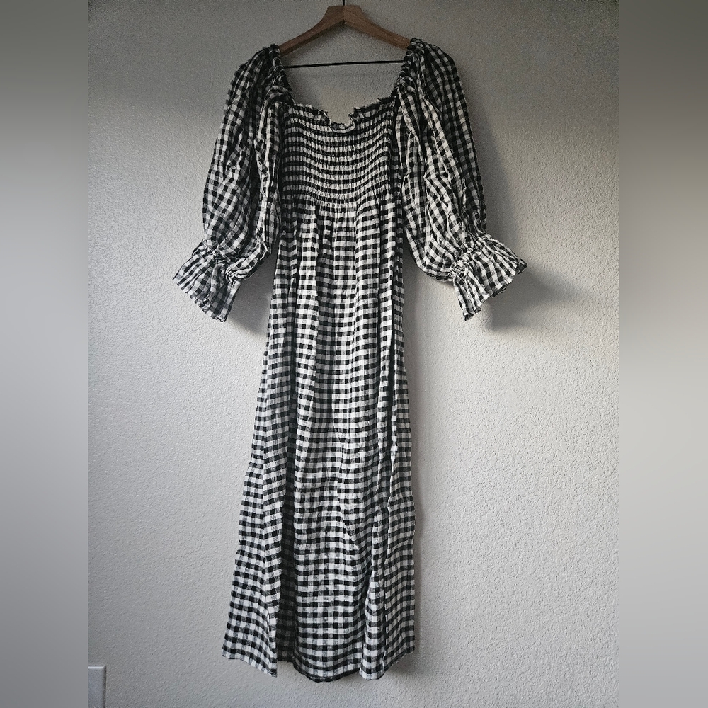 sleeper linenblend gingham atlanta midi dress, medium - Picture 7 of 11